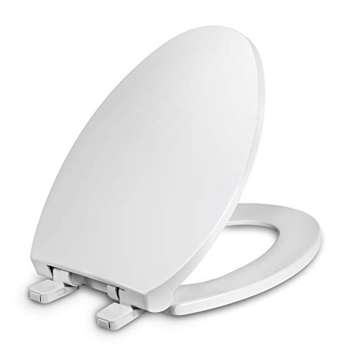 WSSROGY Elongated Toilet Seat with Cover, Slow Close, Easy to Install, Plastic, White, Suitable to Elongated or Oval Toilets