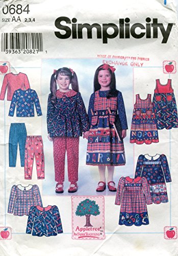 Simplicity Pattern 7732 / 0684 Girls' Dress, Tunic, Jumper, Pants and Knit Top, Size AA (2-3-4)