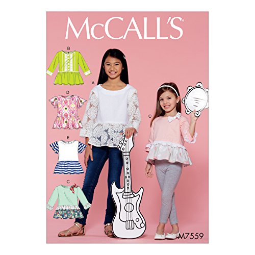 McCall Patterns Children's/Girls' Peplum-Style Tops with Trim Variations