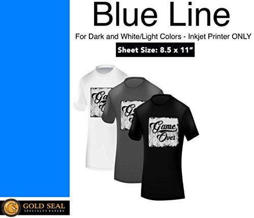 Gold Seal Specialty Papers Blue Line Dark Iron On Heat Transfer Paper for Inkjet 8.5 X 11-10 Sheets