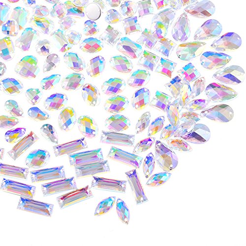 Hicarer 100 Pieces Clear AB Gems Flatback Sew On Gems Faceted Acrylic Imitation Crystal Rhinestones for Decoration Clothing