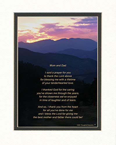 Dad - Father Gifts Dad and Mom Gift for Your Parents with Thank You Prayer Poem. Mt Photo, 8x10 Double Matted. Father and Mother - Parents Gift