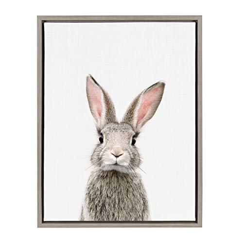 Kate and Laurel Sylvie Female Baby Bunny Rabbit Animal Print Portrait Framed Canvas Wall Art by Amy Peterson, 18x24 Gray