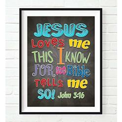 Art for the Masses Jesus Loves Me This I Know for the Bible Tells Me So, John 3:16, Vintage Verse Scripture Art Print, Unframed, Christian