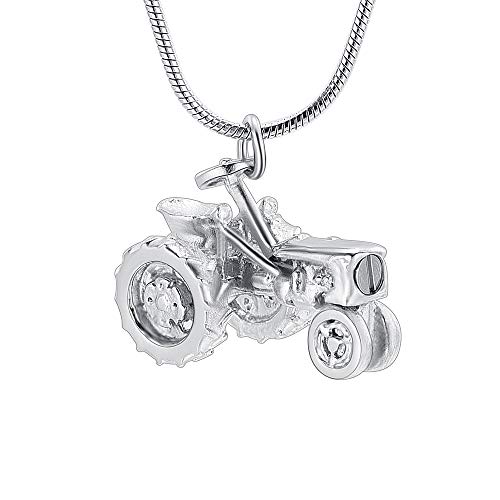Yinplsmemory Cremation Jewelry Tractor Urn Necklace for Dad for Farmer Stainless Steel Tractor Charm Ashes Memorial Keepsake