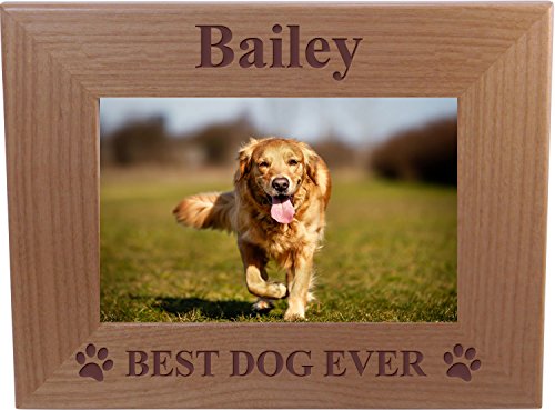 CustomGiftsNow Custom Best Dog Ever - Engraved Wood Picture Frame Holds 4x6 Inch Photo - Add Your Dogs Name