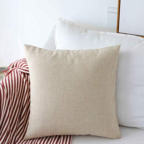 Home Brilliant Linen Throw Pillow Cover Burlap Square Cushion Cover Pillow Sham for Couch Living Room, Light Linen, 18x18
