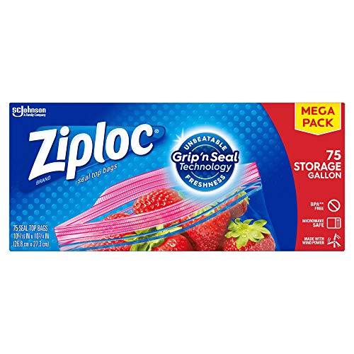Ziploc Storage Bags with New Grip 'n Seal Technology, For Food, Sandwich, Organization and More, Gallon, 75 Count