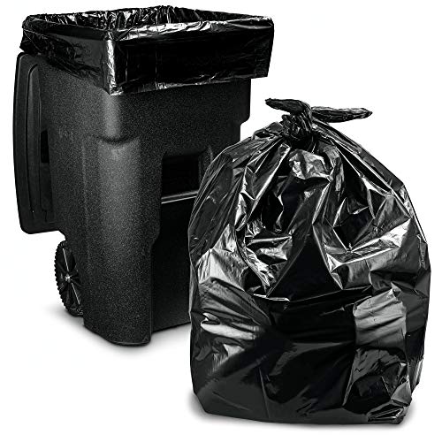 veska 64-65 Gallon Trash Bags for Toter, (50 Case w/Ties) Large Black Garbage Bags, 50"W x 60"H.