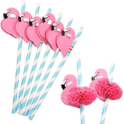 HansGo Flamingo Paper Straw Decorations, 50 PCS Disposable Cocktail Drinking Straws Decorative for Party Table DÃ©cor Luau Party by