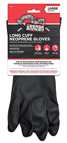 '47 Brand Grease Monkey Neoprene Long Cuff Gloves, Large,  For washing dishes, cleaning cars, handling chemicals, or for extra grip