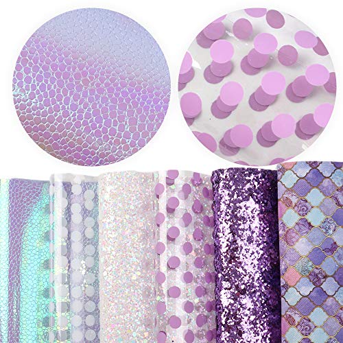 David Angie Glitter Transparent Printed Assorted Faux Leather Sheet 6 Pcs 8" x 13" (20 cm x 34 cm) Purple Theme Synthetic