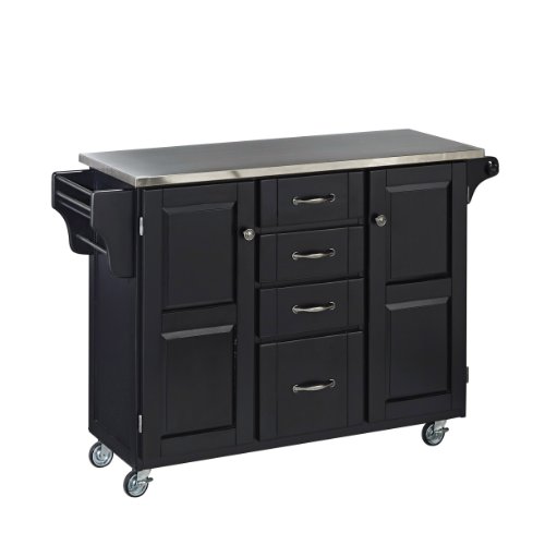 Home Styles Large Mobile Create-a-Cart Black Finish Two Door Cabinet Kitchen Cart with Stainless Steel Top, Adjustable