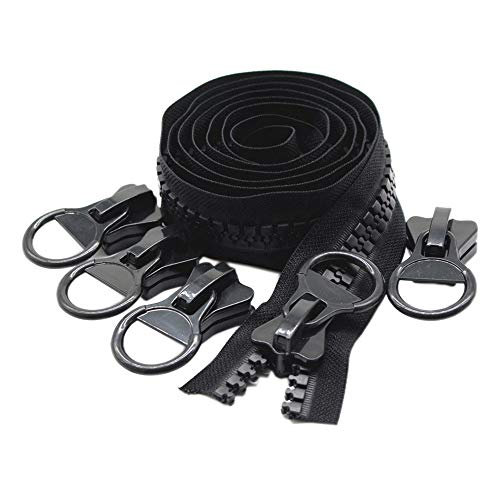 YaHoGa #20 Super Large Plastic Zipper Black Heavy Duty Zippers by The Yard  Bulk 10 Yards + 5pcs Sliders for DIY Sewing Tailor