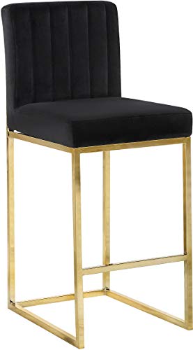 Meridian Furniture 781Black-C Giselle Collection Modern | Contemporary Velvet Upholstered, Channel Tufted Counter Stool with