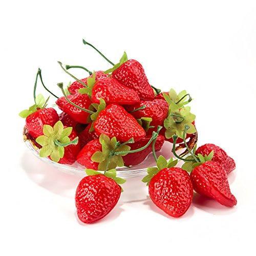 Umiss Artificial Strawberries 30pcs Fake Strawberry Artificial Fruits Lifelike Red Strawberry for Decoration Arrangements