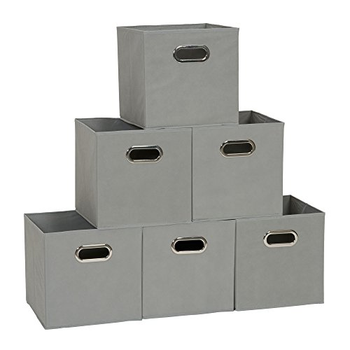 Household Essentials 84-1 Foldable Fabric Storage Bins | Set of 6 Cubby Cubes with Handles | Teafog, 6 lbs, Grey