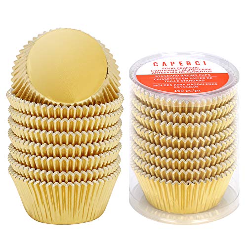 Caperci Standard Cupcake Liners Gold Foil Muffin Baking Cups 160-Pack -  Premium Greaseproof & Sturdy Cupcake Papers