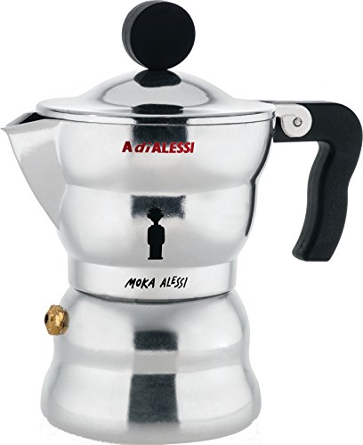 Alessi AAM33/1"Moka" Stove Top Espresso Coffee Maker in Aluminium Casting Handle And Knob in Thermoplastic Resin, Black
