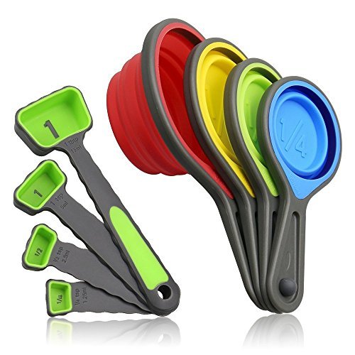 NEW Silicone Collapsible Measuring Cups & Measuring Spoons Baking Safe  8-Piece