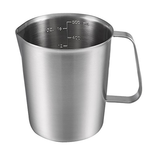 uxcell Measuring Cup 500ml 16OZ, 2 Measuring Scales, Including ML Scale, Ounce Scale, 304 Stainless Steel Graduated Beaker