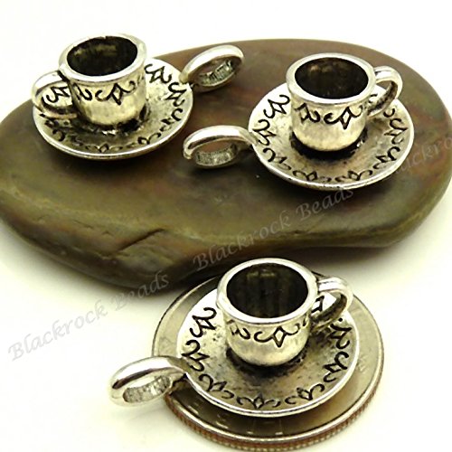 NP Supplies 5 Antique Silver 3D Tea Cup Charm Jewelry Finding (NS685)
