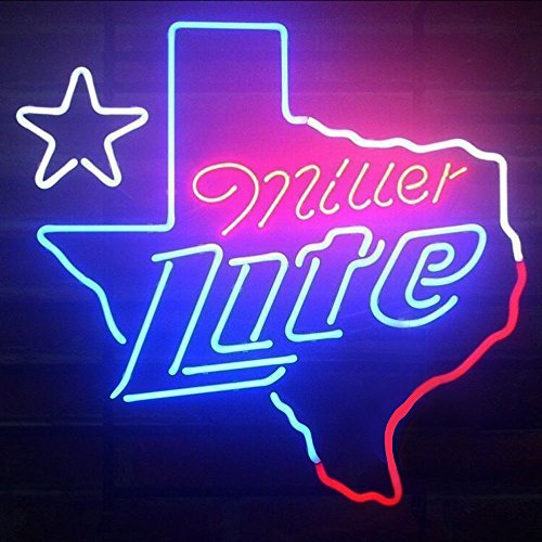 Desung New 20"x16" Miller Lite Texas Lone Star Neon Sign Man Cave Signs Sports Bar Pub Beer Neon Lights Lamp Glass Neon Light