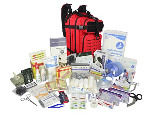 Lightning X Products Lightning X Stocked EMS/EMT Trauma & Bleeding First Aid Responder Medical Backpack + Kit (Red)