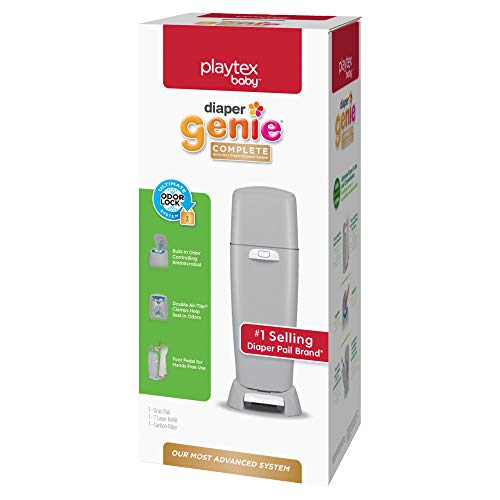 Diaper Genie Playtex Diaper Genie Complete Pail with Built-In Odor Controlling Antimicrobial, Includes Pail & 1 Refill, Grey