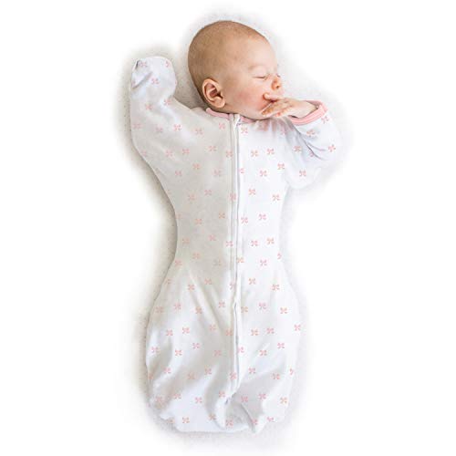 Amazing Baby Transitional Swaddle Sack with Arms Up Half-Length Sleeves and Mitten Cuffs, Tiny Bows, Pink, Medium, 3-6 Months
