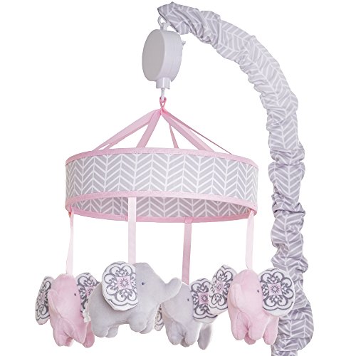 Wendy Bellissimo Baby Mobile Crib Mobile Musical Mobile - Elephant Mobile from The Elodie Collection in Pink and Grey