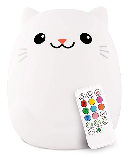 LumiPets LED Nursery Cat Night Light for Kids LumiPets Cute Animal Silicone Baby Night Light with Touch Sensor - Portable and
