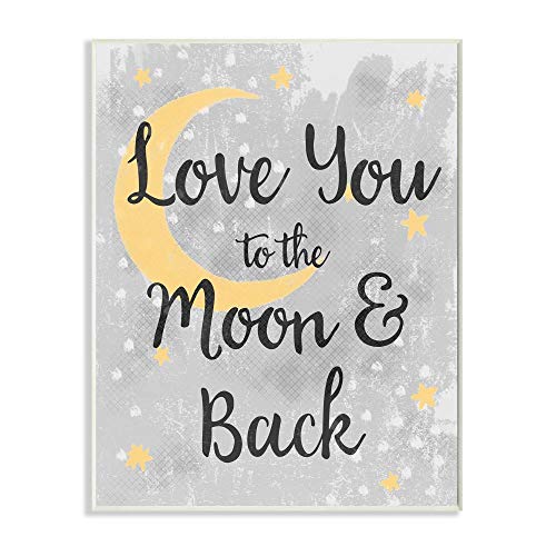 Stupell Industries Love You Moon Kids Nursery Neutral Grey Textured Word, Design by Artist Daphne Polselli Wall Art, 10 x 15,