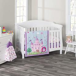 Everyday Kids 3 Piece Girls Crib Bedding Set -Princess Storyland - Includes Quilt, Fitted Sheet and Dust Ruffle - Nursery