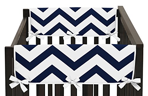 Sweet Jojo Designs Navy and White Chevron Zig Zag Teething Protector Cover Wrap Baby Crib Side Rail Guards - Set of 2