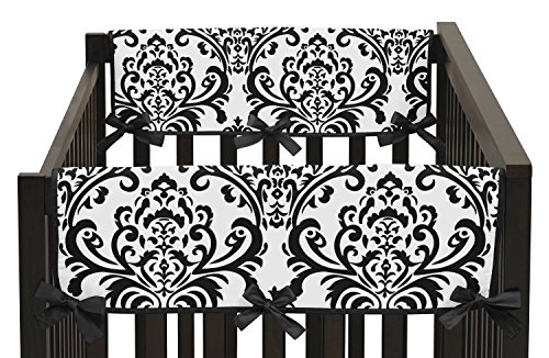 Sweet Jojo Designs Side Rail Guards Teething Protector Baby Girl Crib Cover Wrap for Hot Pink, Black and White Isabella Collection - Set of 2