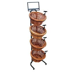 Mobile Merchandisers 4-Tier 4 Round Willow Basket Display with Sign Frame and Sign Clips