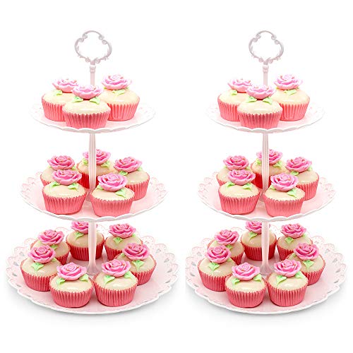 Imillet Cupcake Stand/Holder Plastic Dessert Stand White Cake Stand 3 Tiered Serving Stand Display Stand Reusable Pastry