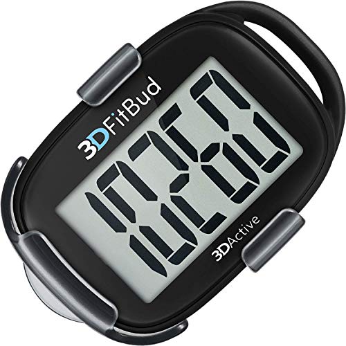 3DActive 3DFitBud Simple Step Counter Walking 3D Pedometer with Lanyard, A420S (Black with Clip)