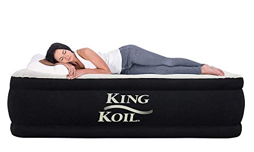 King Koil California King Luxury Raised Air Mattress with Built-in 120V AC High Capacity Internal Pump Comfort Quilt Top
