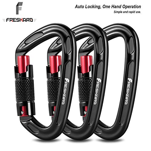 FresKaro 3pcs Climbing Carabiners-Auto Double Locking Carabiner Clips,Twist Lock and Heavy Duty, Suit for Climbing and