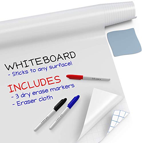 ZZDZWLS Kassa Large Whiteboard Wall Sticker Roll - 17.3 x 96â€ (8 Feet) -  3 Dry Erase Board Markers Included - Adhesive White Board