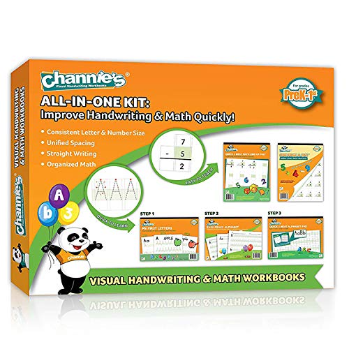 Channie's ALL-IN- ONE complete set 5 Pack Channie's Visual Handwriting & Math Workbook for PreK-1st