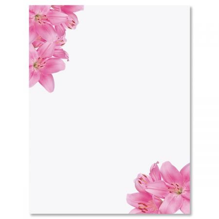 Current Pink Lillies Floral Letter Papers - Set of 25 Floral Stationery Papers are 8 1/2" x 11", Compatible Computer Paper, Easter,
