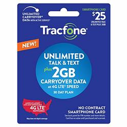 Tracfone $25 Unlimited Talk, Text, 2GB Data - 30 Day Smartphone Plan