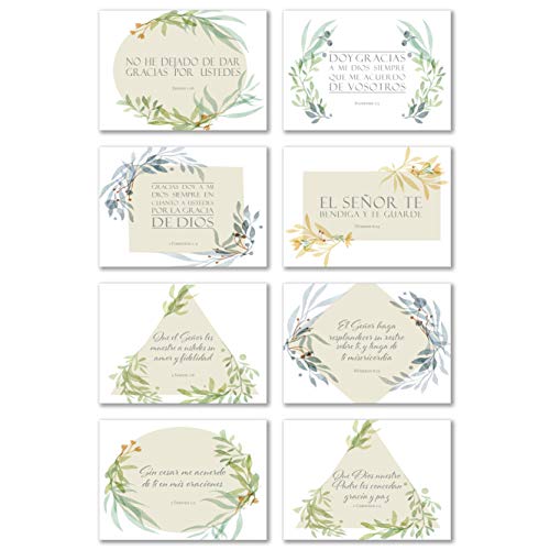 JBH Creations 48 Pack Spanish Thank You Inspirational Bible Verse Note Cards - 8 Unique Scripture Card Designs - Single Sided with Envelopes