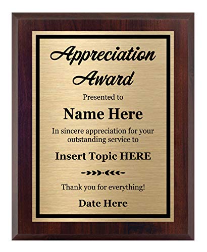 Awards4U Appreciation Plaque 8x10 - Personalized Award, Customize Now!
