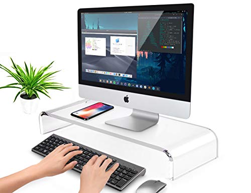 AboveTEK Premium Acrylic Monitor Stand, Custom Size Monitor Riser/Computer Stand for Home Office Business w/Sturdy Platform,