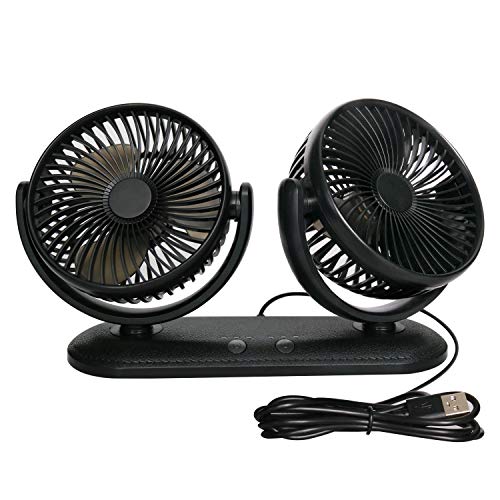 TriPole Car Fan Portable Vehicle Fan Dual Head Electric Fan Vehicle Mounted USB Fan 300 Degree Rotation Auto Cooling Fan 3