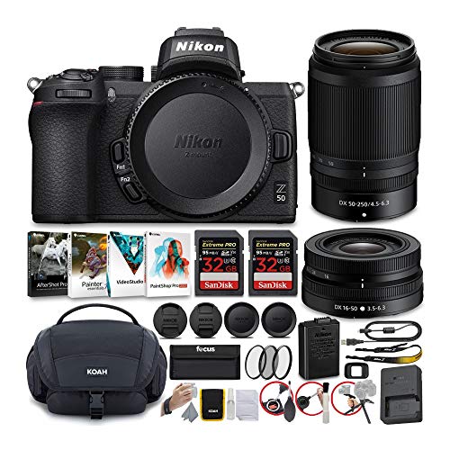 Nikon Z50 Mirrorless Camera with NIKKOR Z 16-50 and 50-250mm VR Lenses and 64GB Card Kit with Deluxe Accessory Bundle (5